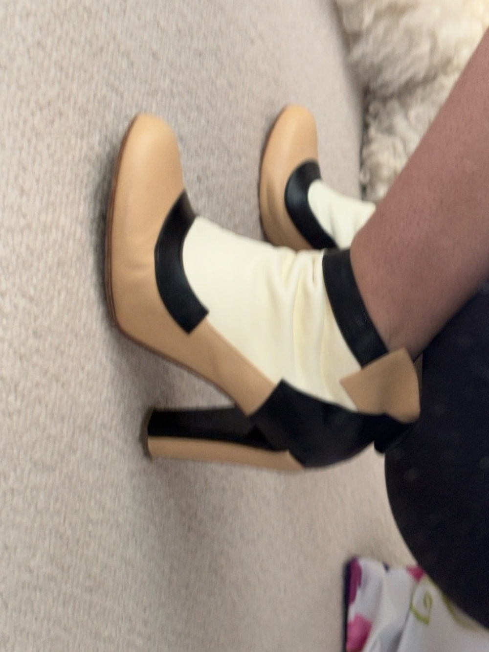 CHANEL Black and Beige Leather Heeled Ankle Boots - Picture 7 of 7
